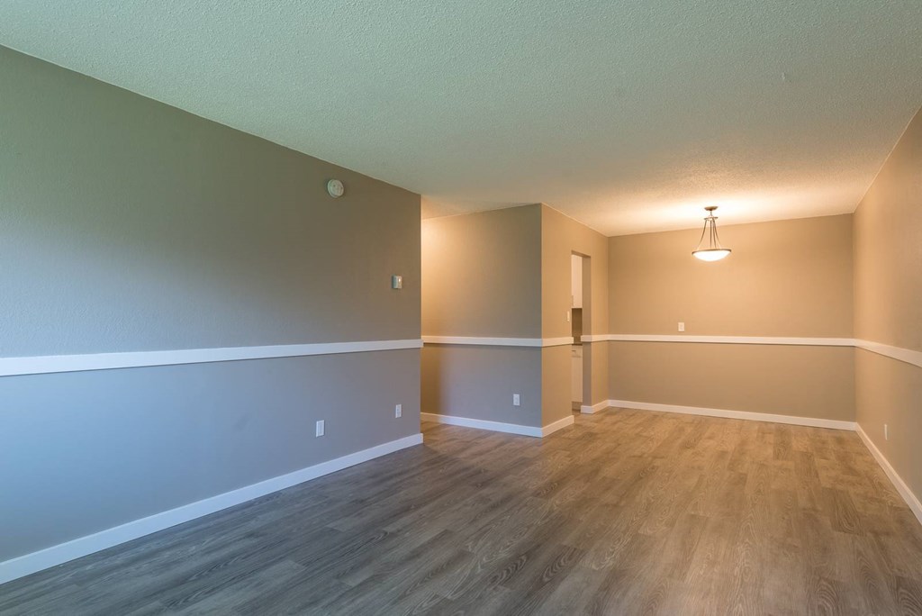 A room with wooden flooring and a single light fixture.