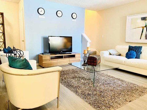 a living room with couches and a television