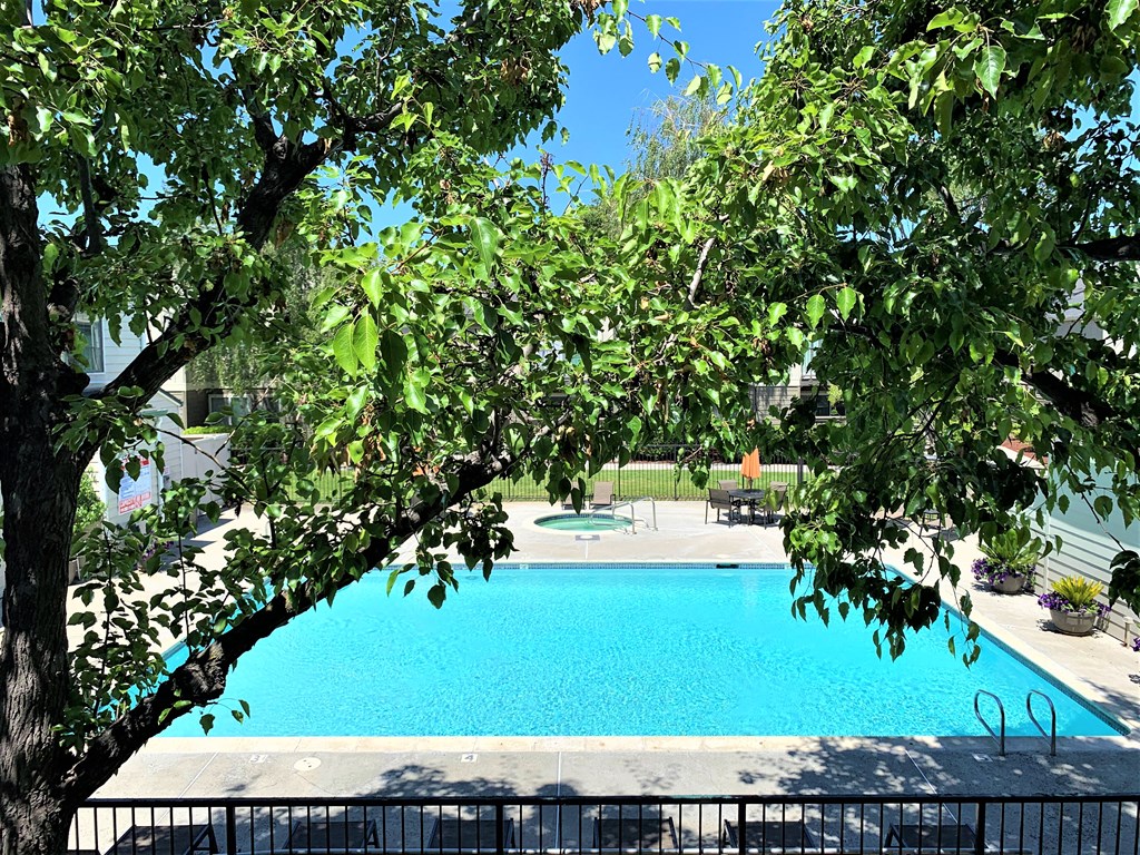 view of pool from upstairs balcony of our 2 bedroom model