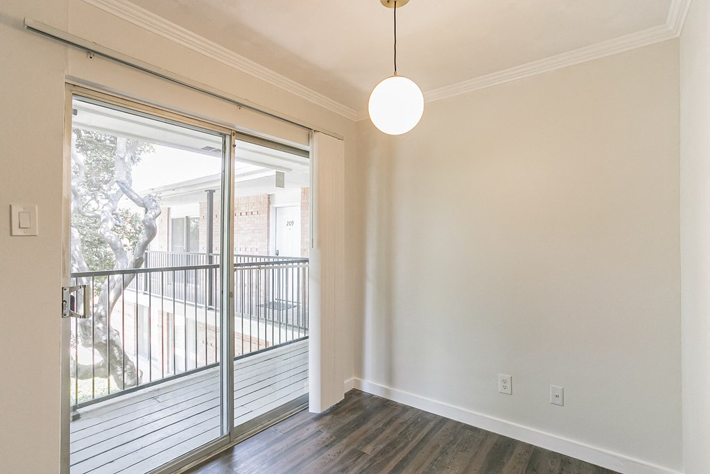 Kitchen seating area with sliding glass door