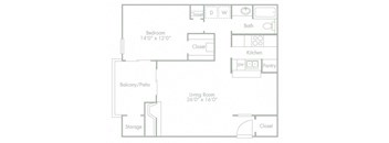 1 bed 1 bathroom B at Lakeside Apartments, Dallas, Texas