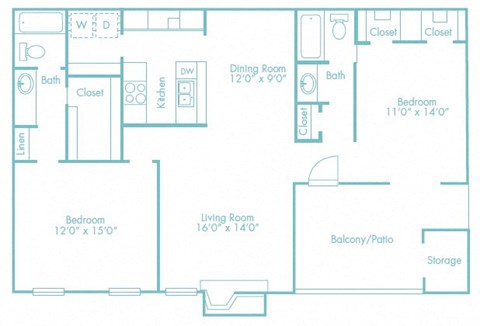 2 bedroom 2 bath C at Lakeside Apartments, Dallas