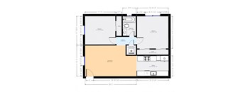 a floor plan of a small house with a bedroom and a bathroom