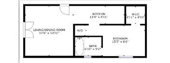 1 bed 1 bath floor plan at The Eastern Apartments, Dallas