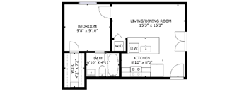1 bed 1 bath floor plan K at The Eastern Apartments, Dallas, Texas