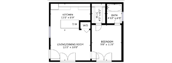 1 bed 1 bath floor plan N at The Eastern Apartments, Texas, 75204