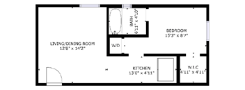 1 bed 1 bath floor plan B at The Eastern Apartments, Texas