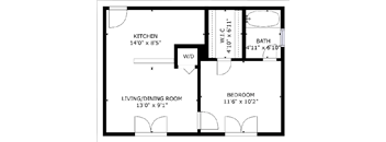 1 bed 1 bath floor plan C at The Eastern Apartments, Dallas, TX, 75204