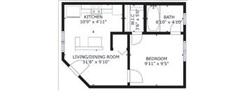 1 bed 1 bath floor plan D at The Eastern Apartments, Texas, 75204