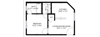 1 bed 1 bath floor plan E at The Eastern Apartments, Dallas