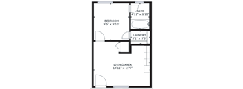 1 bed 1 bath floor plan F at The Eastern Apartments, Dallas, Texas
