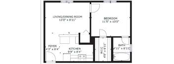 1 bed 1 bath floor plan G at The Eastern Apartments, Texas