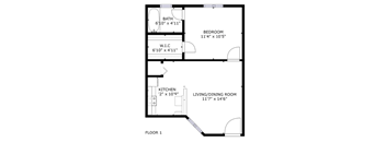 1 bed 1 bath floor plan H at The Eastern Apartments, Dallas, TX, 75204