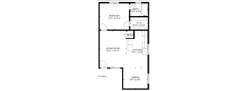1 bed 1 bath floor plan J at The Eastern Apartments, Dallas