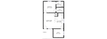 1 bed 1 bath floor plan I at The Eastern Apartments, Texas, 75204