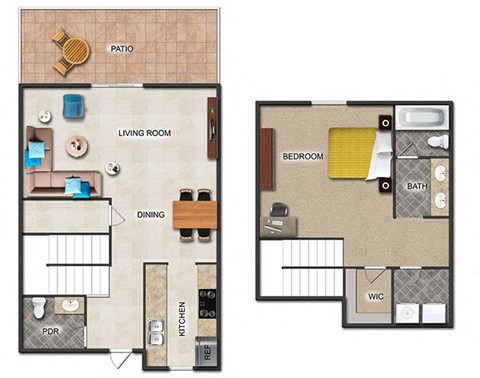 1 bed 1.5 bath floor plan at The Alista Apartments, Texas