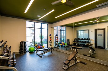 Premium fitness center with free weights at Liberty Mill in Germantown, MD - Photo Gallery 9