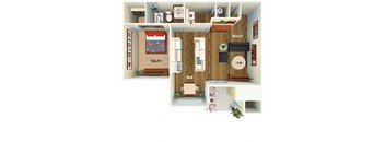 1 Bed 1 Bath The Pine Floorplan