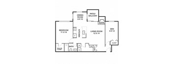 1 Bed 1 Bath Bradford with Den Floorplan