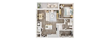 A top-down view of a modern, minimalist apartment layout. at Allegra at Cocoa in Cocoa, FL, 32926