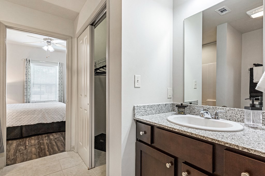 Private bath and closet off of bedroom at Reagan Crossing in Covington, LA