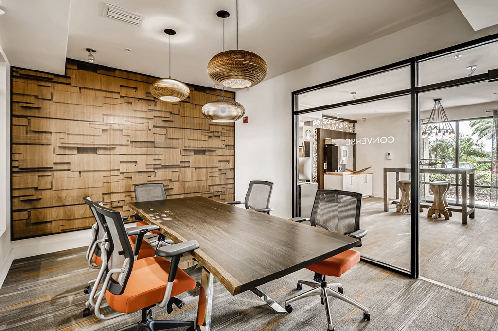 Resident clubhouse with business center and conference room at EOS in Orlando, FL