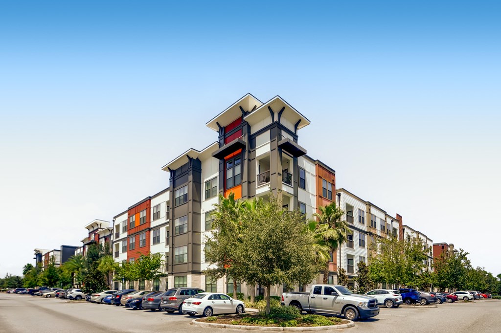 Residential building at EOS Apartment in Orlando, FL with private balconies