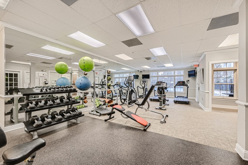 Premium fitness center with strength and agility equipment at Park at Kingsview Village in Germantown, MD