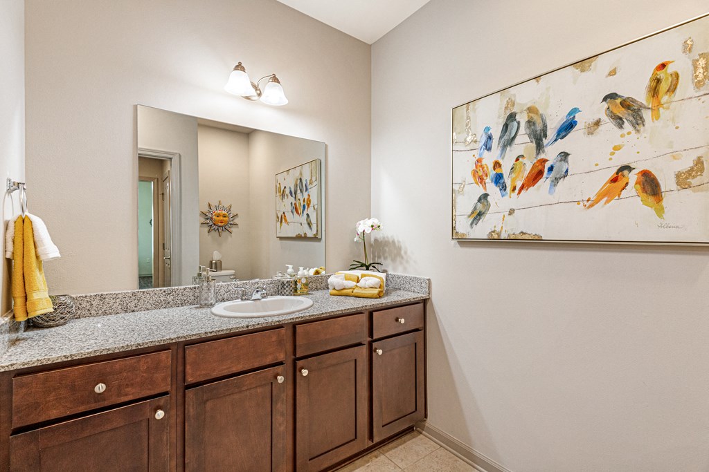 Bathroom with wide sink countertop at Reagan Crossing in Covington, LA