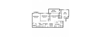 2 Bed 1 Bath Savanna with Den Floorplan