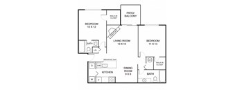2 Bed 2 Bath Mustang Floorplan