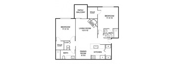 2 Bed 2 Bath Evergreen Floorplan