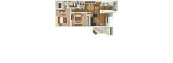 2 Bed 1 Bath The Elm Floorplan