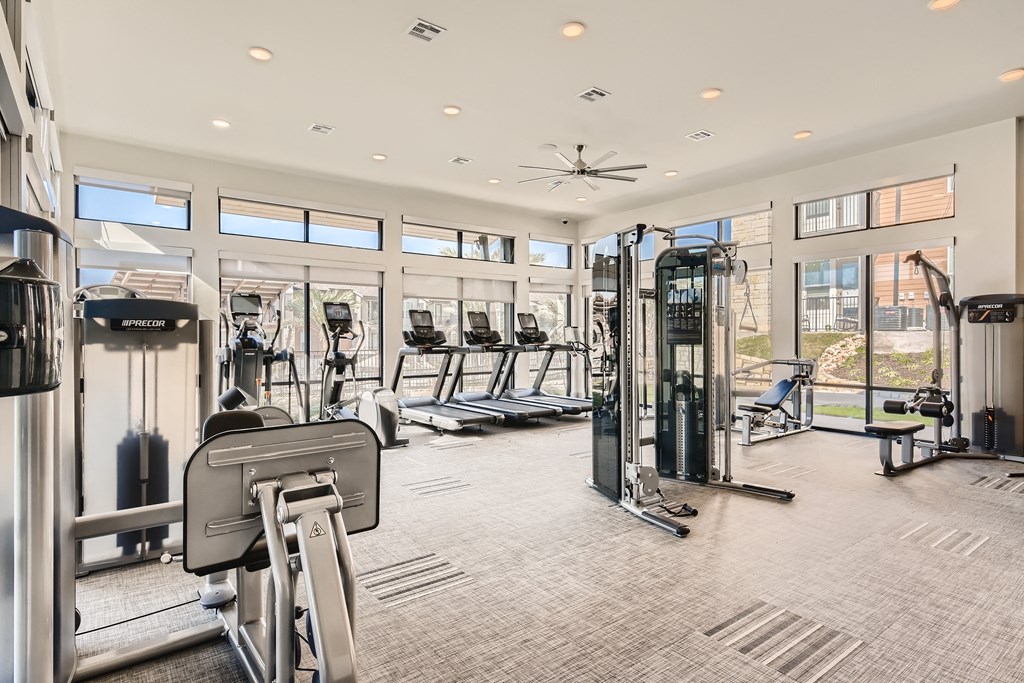 Premium fitness center with cardio and strength machines at Cypress McKinney Falls in Austin, TX