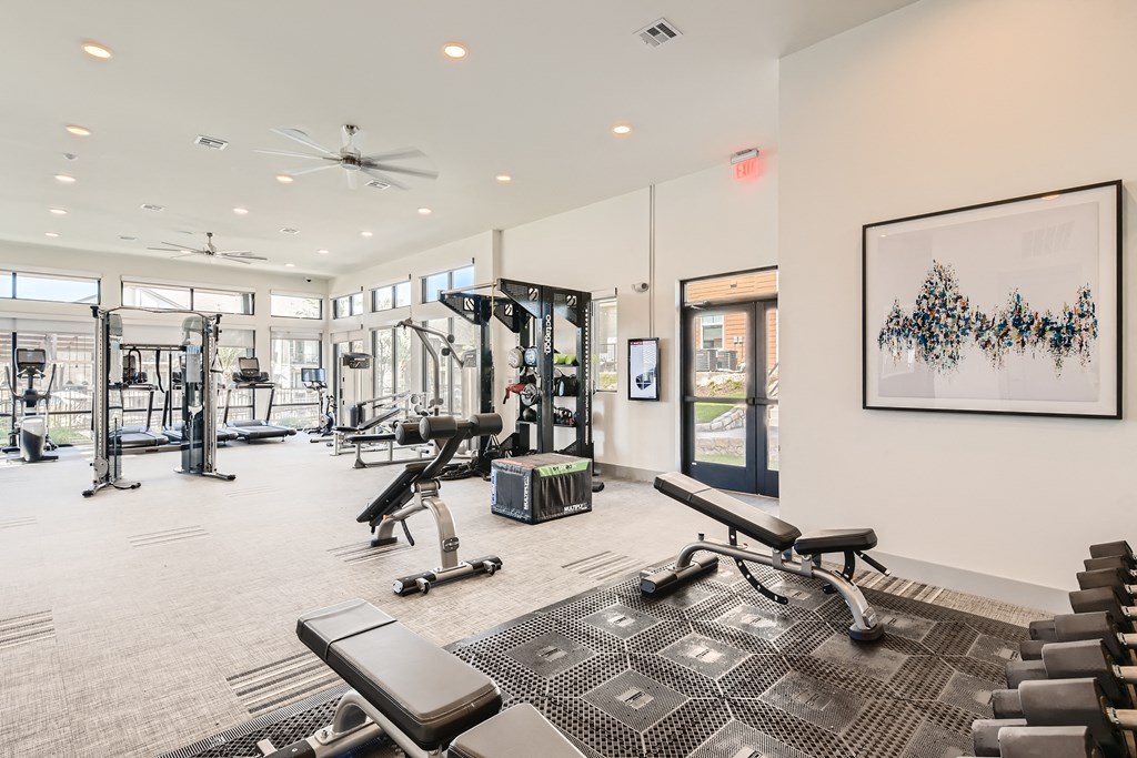 Premium fitness center with strength and agility equipment at Cypress McKinney Falls in Austin, TX