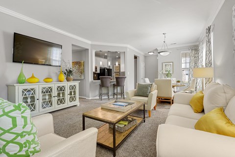 a living room filled with furniture and a flat screen tv