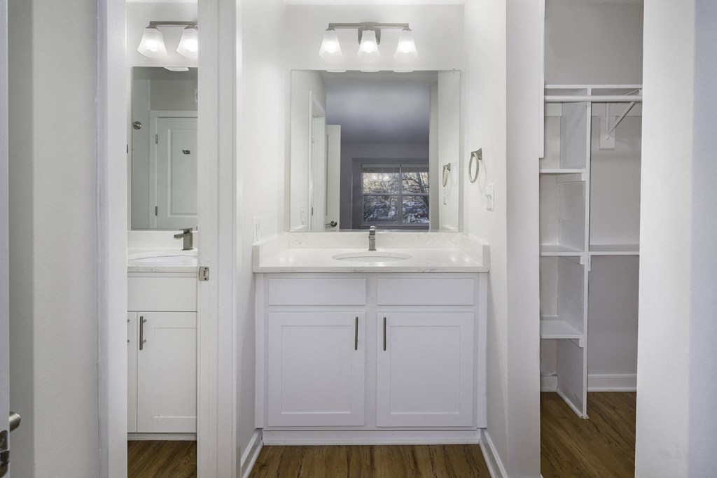 Bathroom with extra separate vanity and closet at Windsor Park in Woodbridge, VA