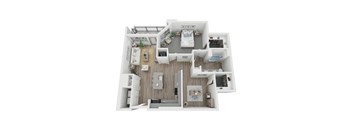 A3 1-bedroom/1-bathroom 3D floor plan layout with 1,020 square feet at The Retreat at Fairhope Village in Fairhope, AL