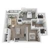A3 1-bedroom/1-bathroom 3D floor plan layout with 1,020 square feet at The Retreat at Fairhope Village in Fairhope, AL