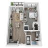 A4 1-bedroom/1-bathroom 3D floor plan layout with 817 square feet at The Retreat at Fairhope Village in Fairhope, AL