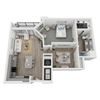 A5 1-bedroom/1-bathroom 3D floor plan layout with 1,036 square feet at The Retreat at Fairhope Village in Fairhope, AL