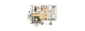 1-bedroom/1-bathroom floor plan layout with 790 square feet at Renaissance at Galleria apartments for rent in Hoover, AL