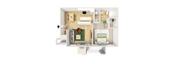 1-bedroom/1-bathroom floor plan layout with 850 square feet at Renaissance at Galleria apartments for rent in Hoover, AL