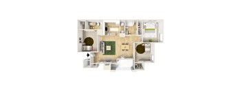 3-bedroom/2-bathroom floor plan layout with 1,400 square feet at Renaissance at Galleria apartments for rent in Hoover, AL
