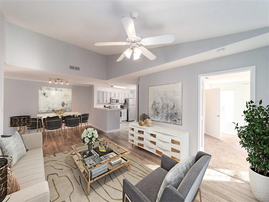 Model apartment living room  at the Astoria apartments in Mobile, AL