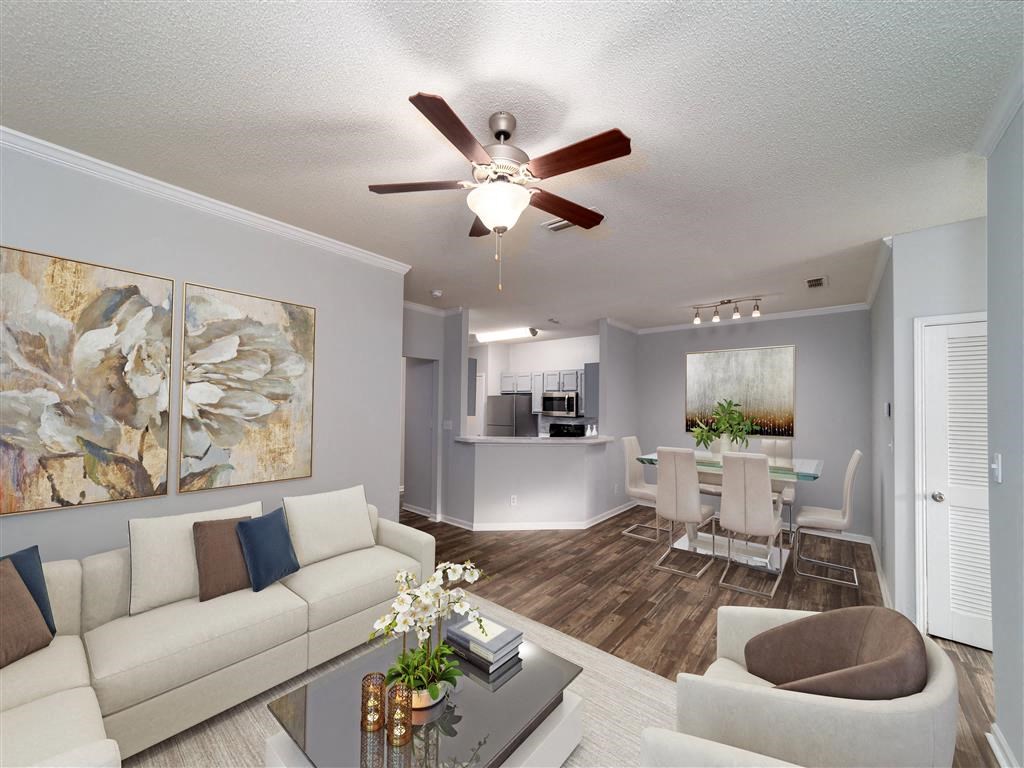 Model apartment living room  at the Astoria apartments in Mobile, AL