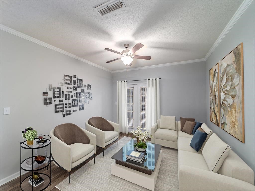 Model apartment living room  at the Astoria apartments in Mobile, AL