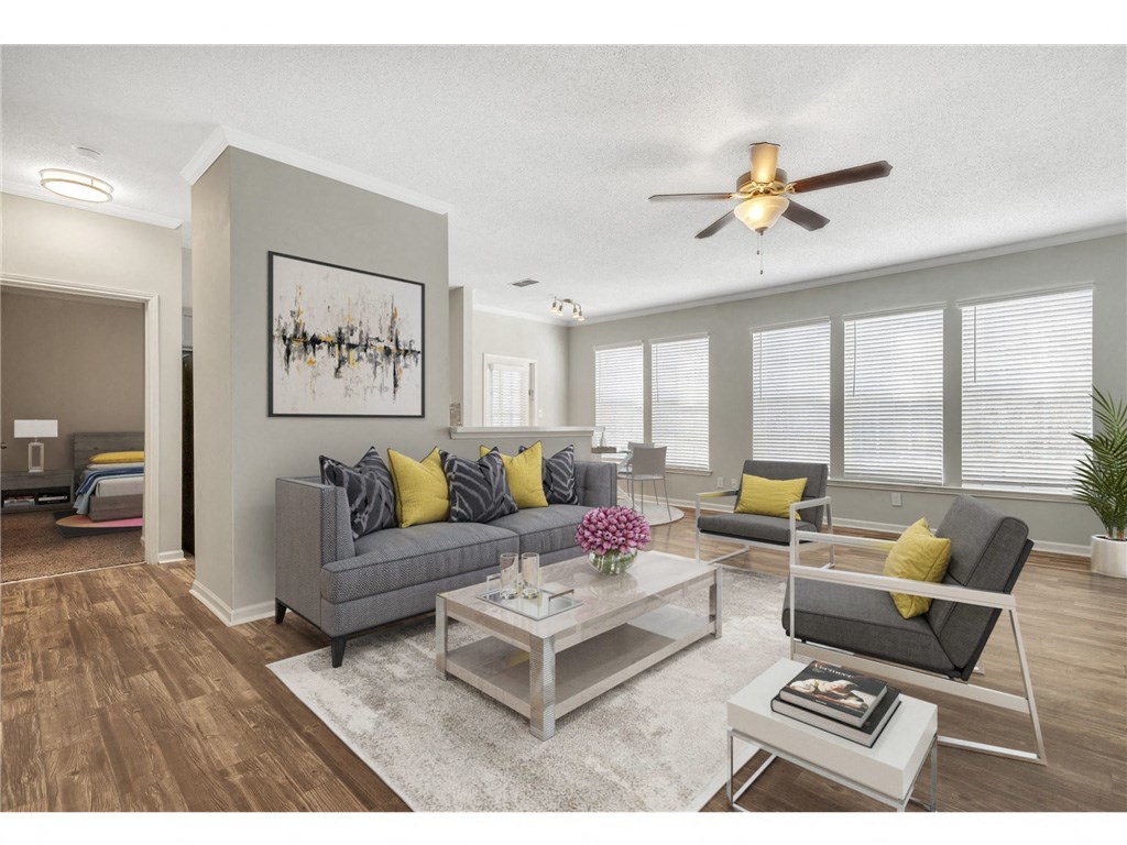 Model apartment living room  at the Astoria apartments in Mobile, AL