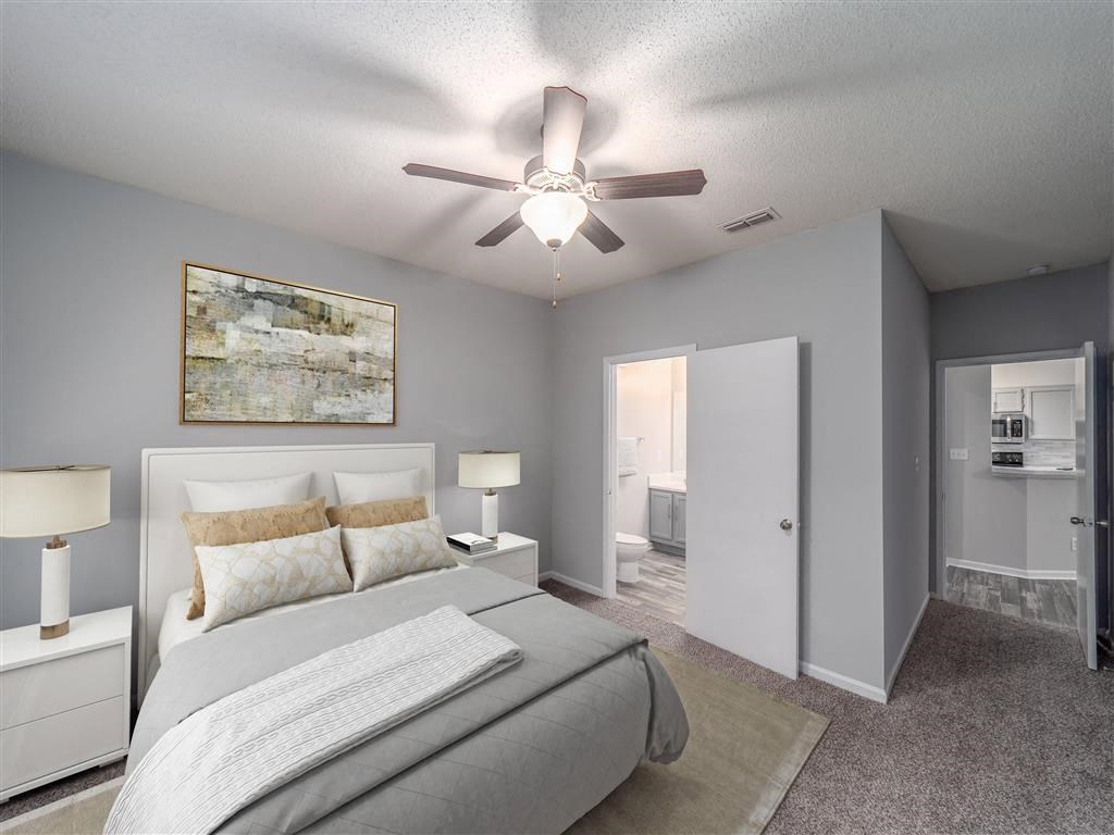 Model apartment bedroom  at the Astoria apartments in Mobile, AL