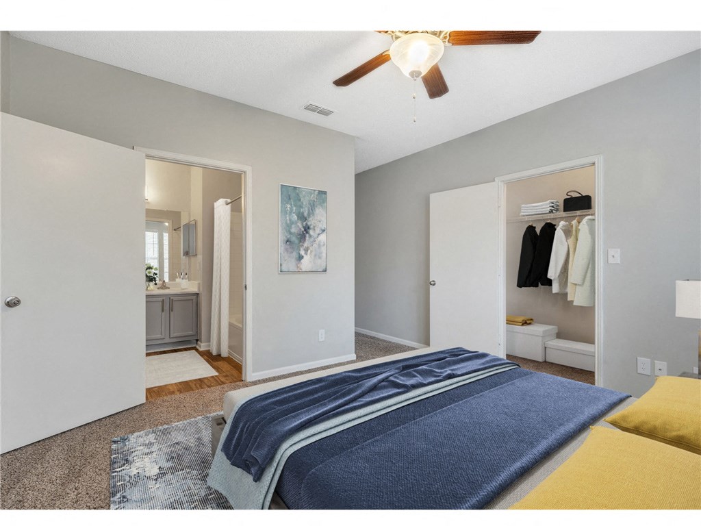 Model apartment bedroom  at the Astoria apartments in Mobile, AL